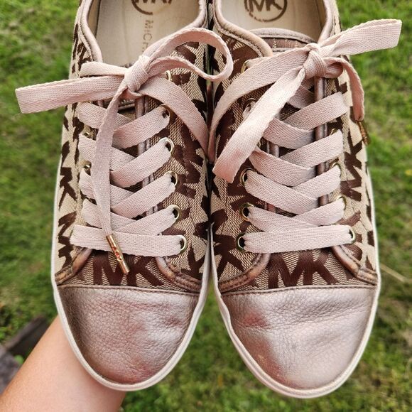 Michael Kors Women's City Signature Sneakers Tan Brown MK Print Lace Up Size 8.5 - Picture 6 of 12
